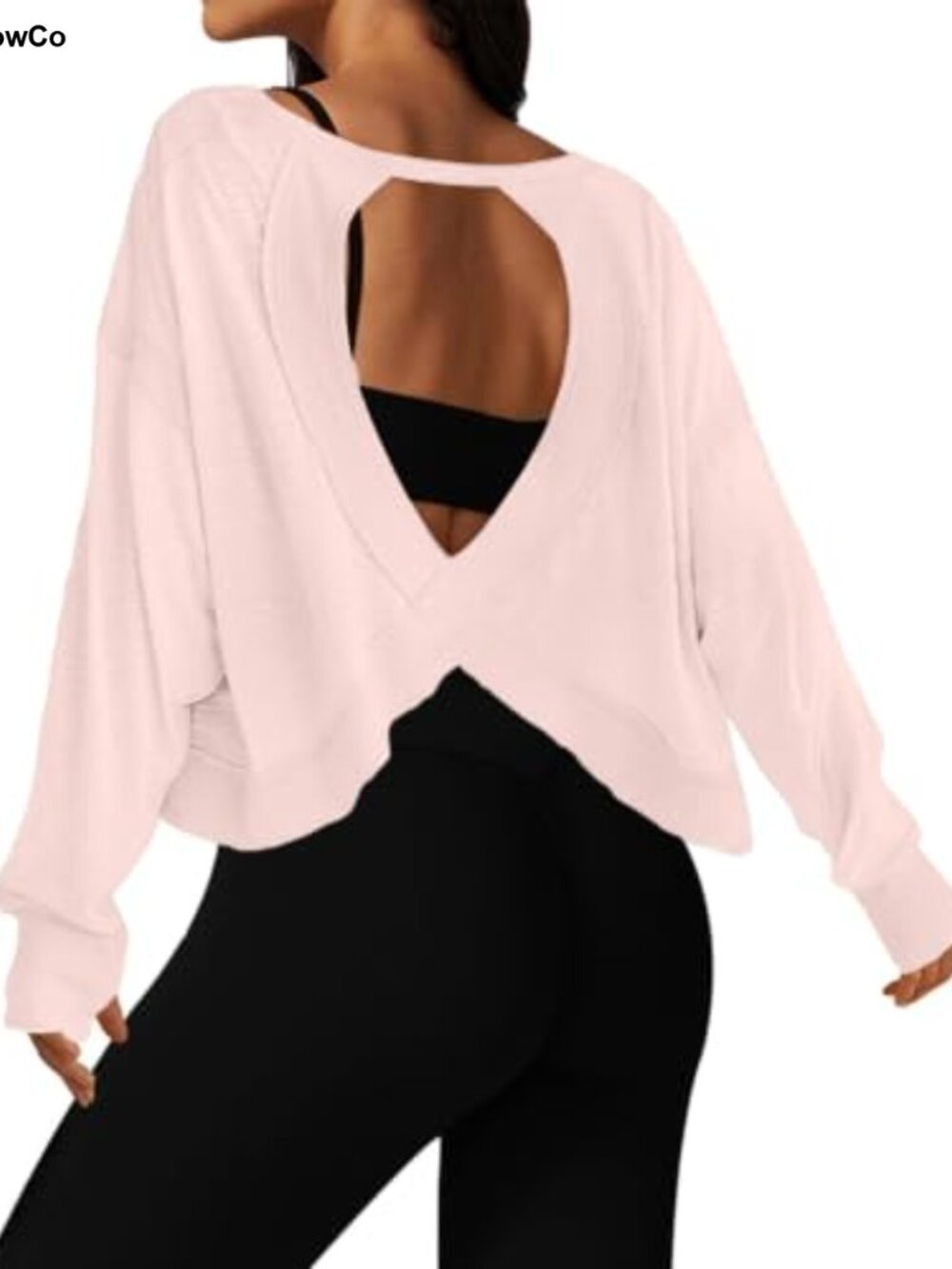 Long Sleeve Open Back Crop Top Women's Athletic Yoga Shirt